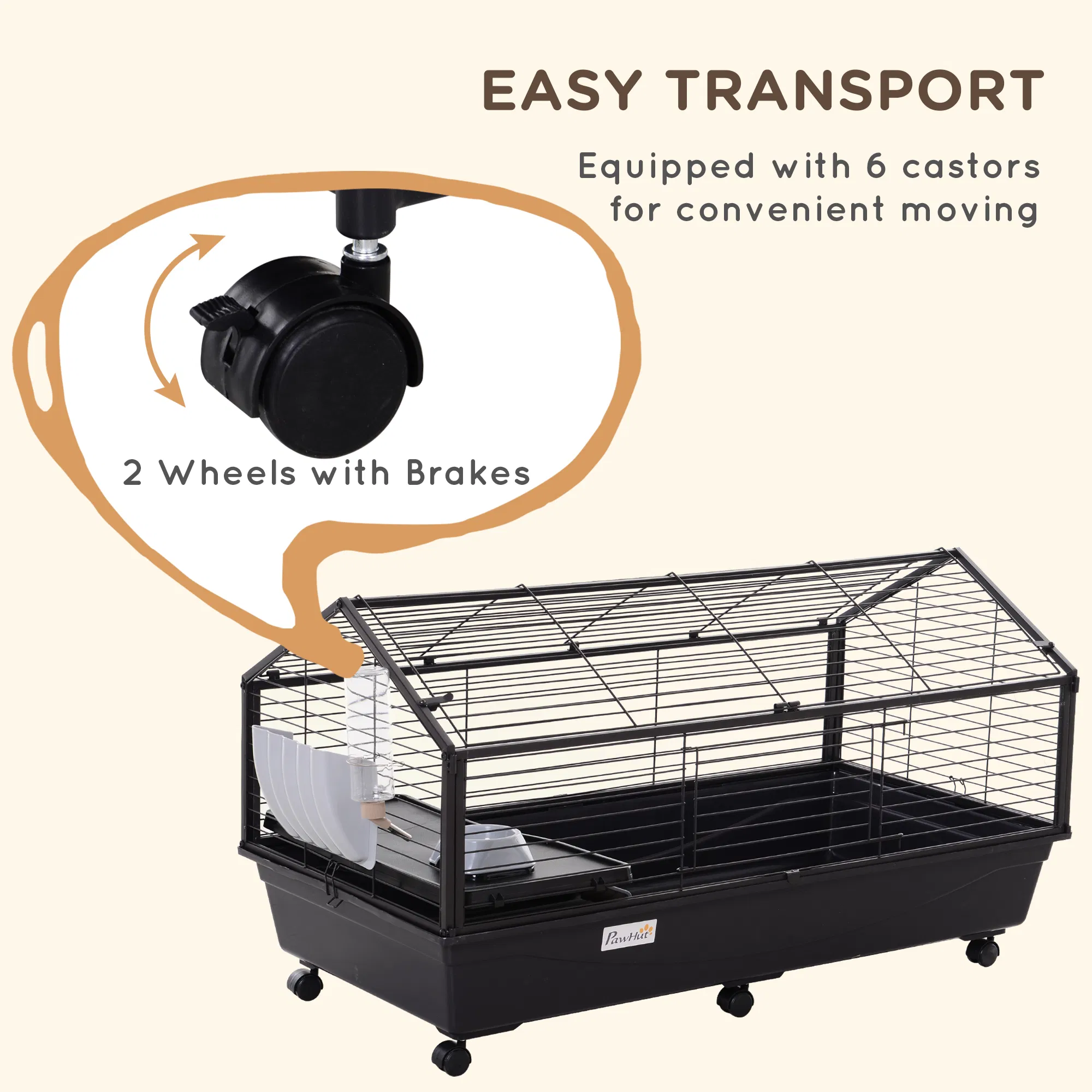 Metal Small Animal Cage, Rabbit Cage for Guinea Pig Chinchilla Hedgehog Bunny with Removable Wheels and Foldable Detachable Run Fence, 34.6" L x 50.6" W x 22" H — image 6