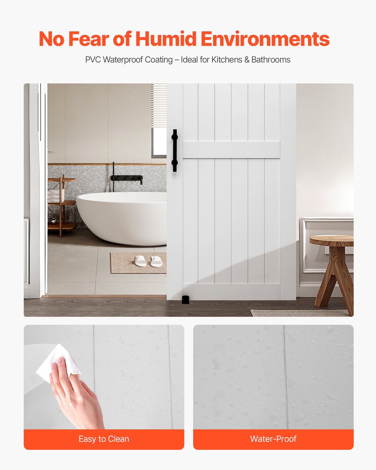 Sliding Barn Door, 36 X 84 Inch, High-Strength MDF Panel, Barn Door With Hardware Kit, Water-Proof PVC Surface, Easy To Install, H-Frame, Smoothly And Quietly Sliding For Living Room, Bathroom — imagen 3