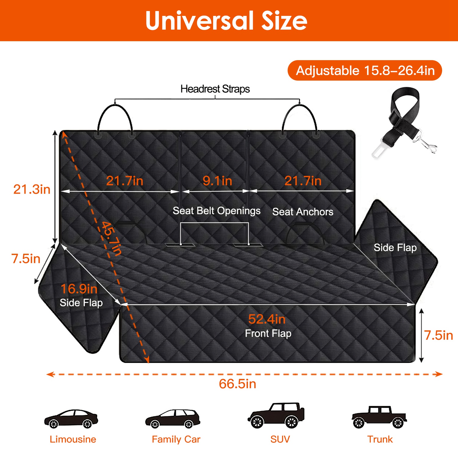 Funda de Asiento Trasero para Perro Impermeable y Resistente a Rasguños, Protector Trasero para Mascotas, con Cinturón de Seguridad para Perro, para Auto Camioneta SUV — imagen 2