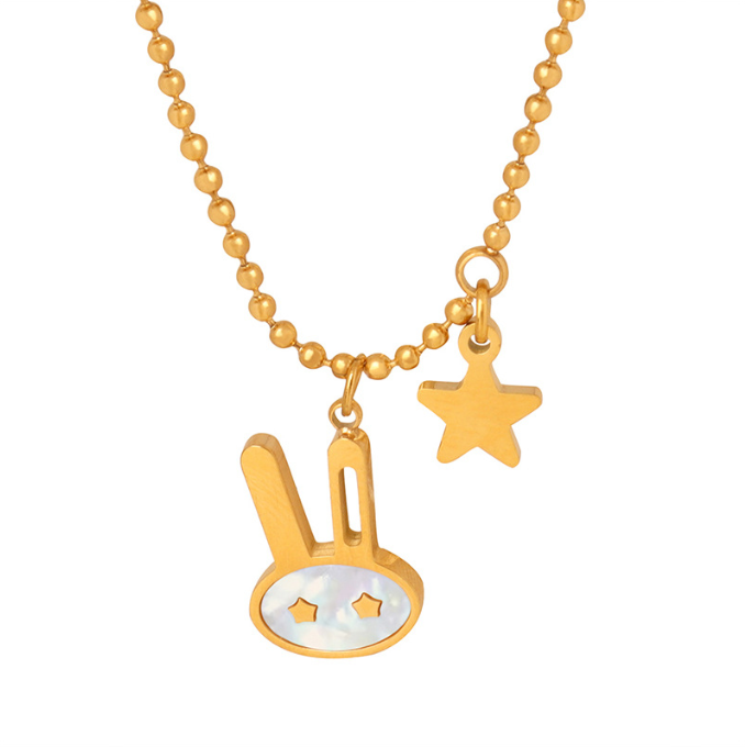 Cute Cartoon Versatile Star White Beige Little Rabbit Pendant Necklace New Fashion Personality Small Crowd Jewelry — image 2