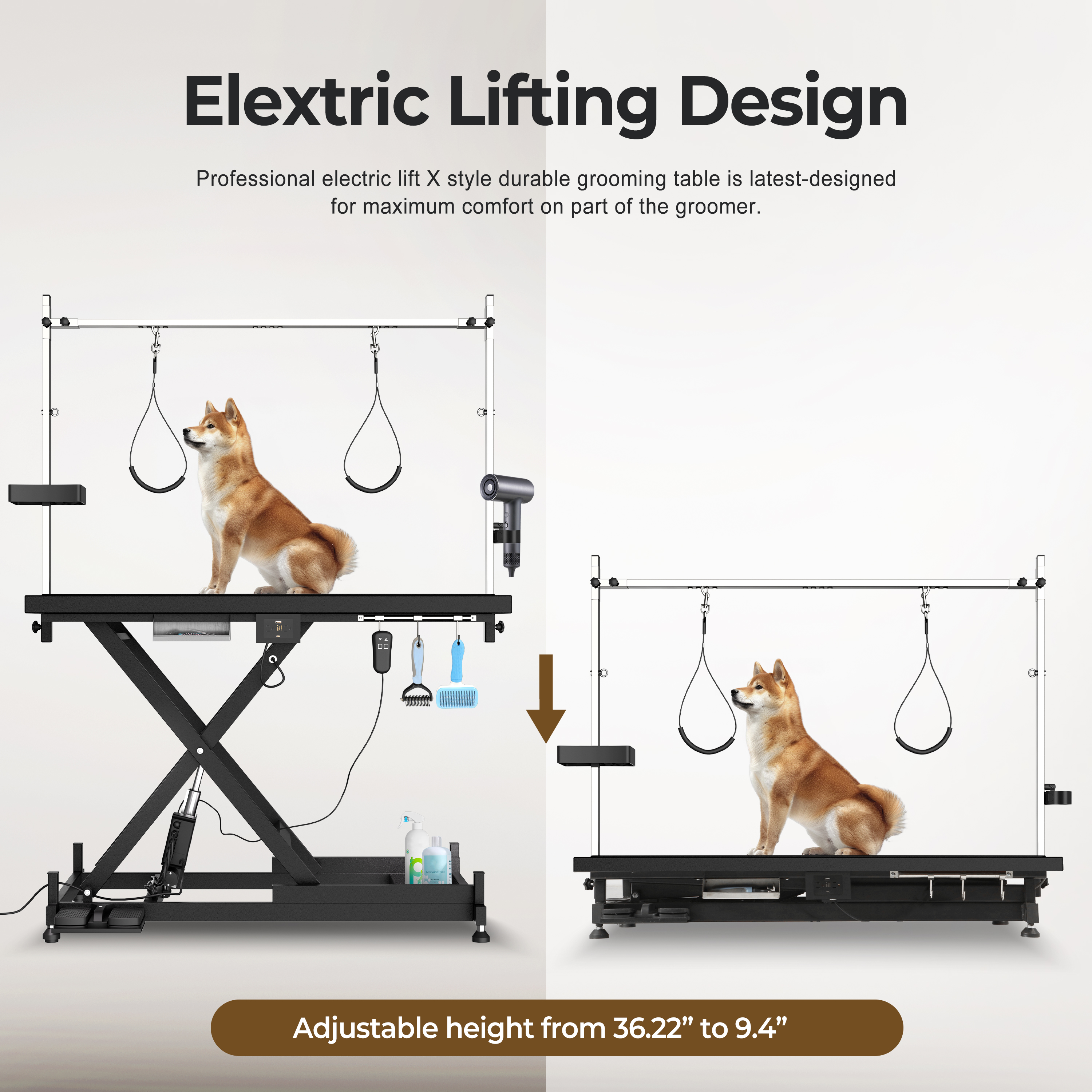 Mesa de Afeitado Eléctrica para Mascotas Super Deluxe, 110V/220V, Altura Regulable, Color Negro — imagen 4
