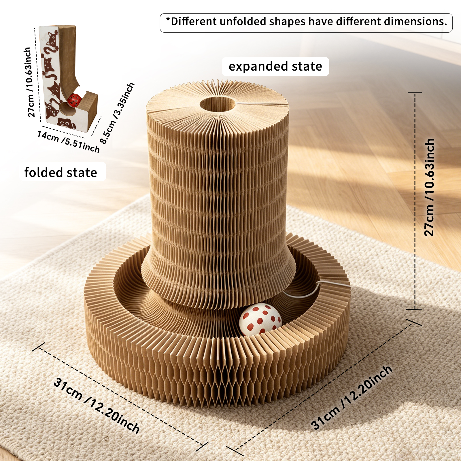 Multi-form Foldable Magic Organ Cat Scratcher Corrugated Cardboard Scratch Board Interactive Cat Toy With Rolling Bell Ball Indoor Kitten Grinding Claw Furniture — image 2