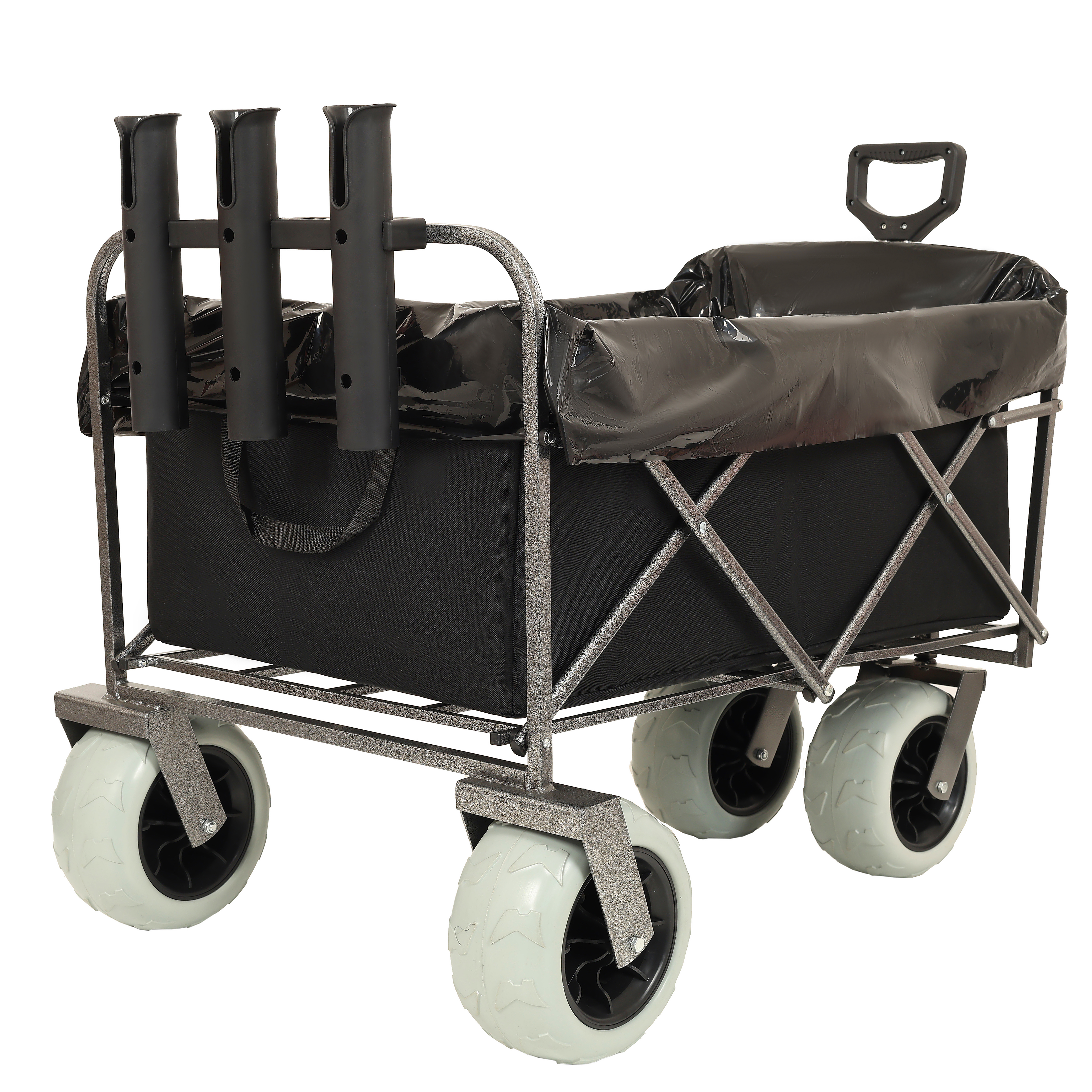 Carro de Pesca con Soportes para Cañas, Wagon de Playa con Ruedas Grandes para Arena 500lb Capacidad - Carro Útil de Acero Todo Terreno con 9 Neumáticos y Bolsa Multifuncional Negro — imagen 4