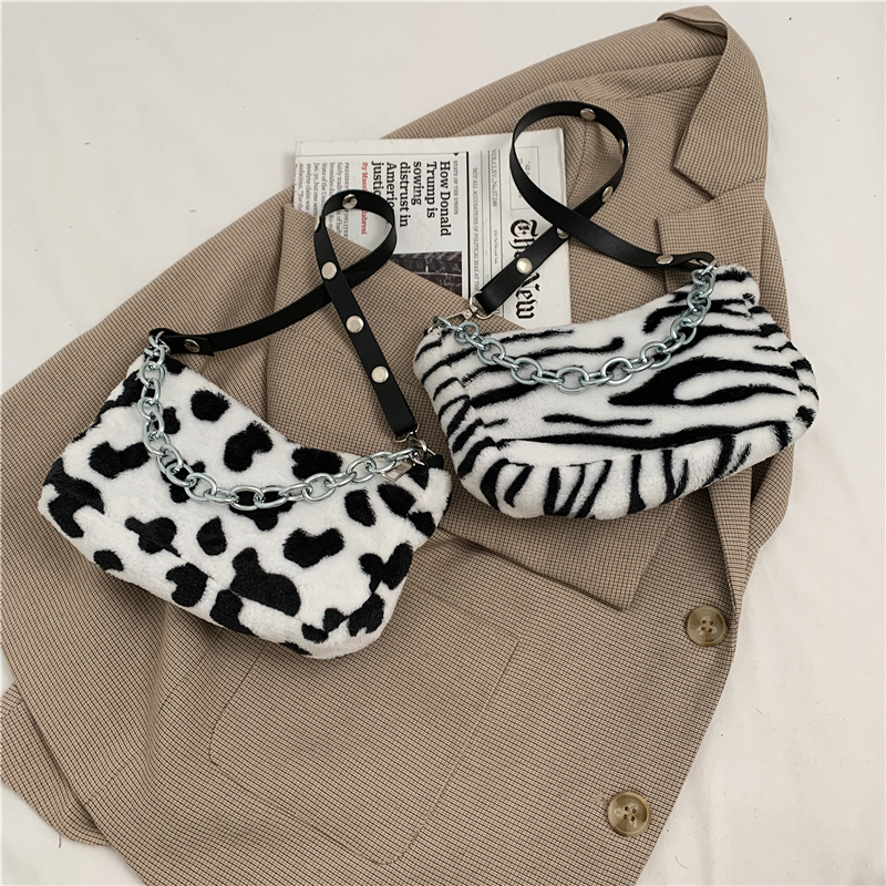 Leopard Pattern Plush Bag Personality Diagonal Women Bag Chain Bag Shoulder — image 1
