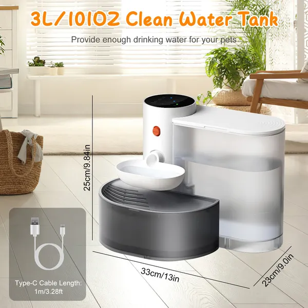Filtro de Agua Inteligente para Mascotas, Bomba Automática para Gatos 3L y 101oz Sin Cable Recargable con 3 Niveles de Volumen y 3 Intervalos Horarios Control Táctil — imagen 5