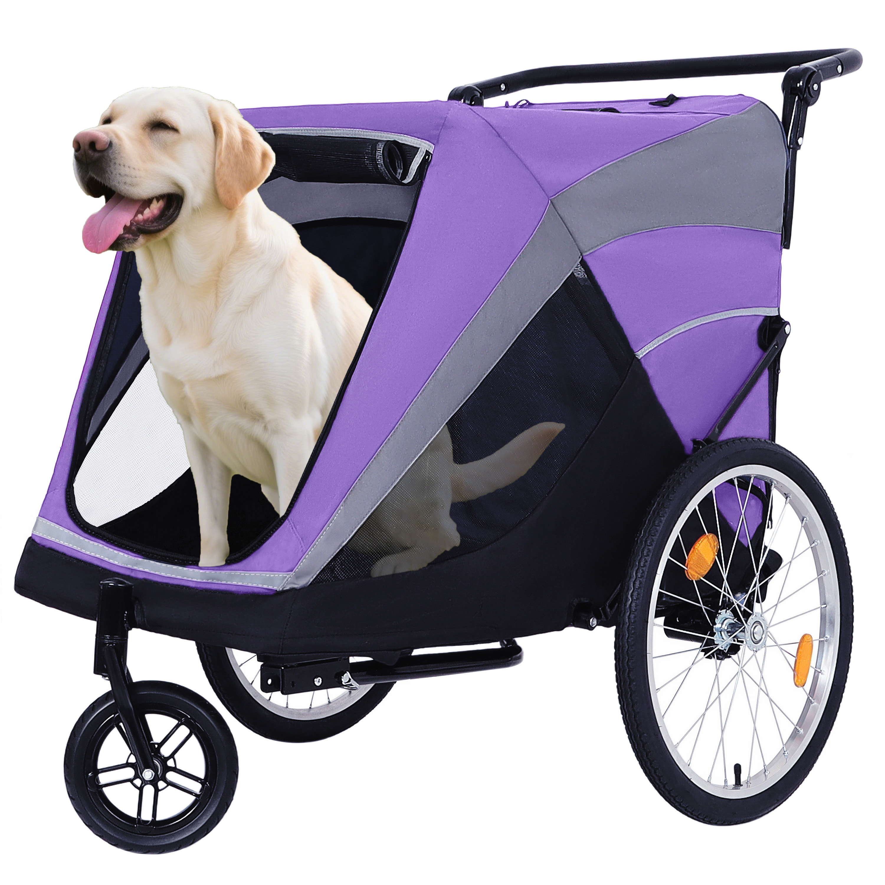 Remolque de Bicicleta y Carrito de Empuje 2 en 1 para Mascotas - Incluye Enganche de Bicicleta Desmontable y Mango de Empuje - Rueda de Liberación Rápida, Correa Interna, Doble Portavasos y Bolsa de Almacenamiento Inferior, Soporta Mascotas de Hasta 100 lbs — imagen 1