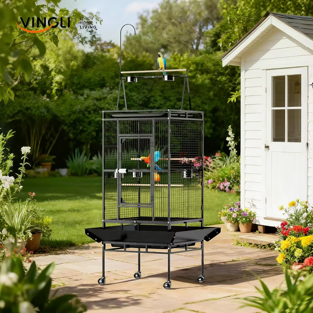 Jaula de 83" para Pájaros con Parte de Juego, Caja de Hierro Forjado con Ruedas, Jaula de Pájaros para Loros, Cotorras, Loris, Pinzones y Canarios — imagen 2