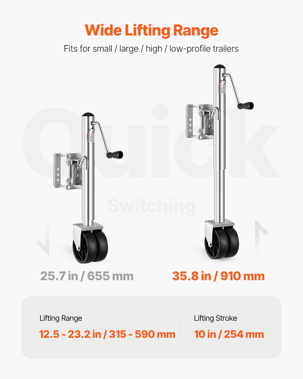 Trailer Jack With Wheel, 2000 Lbs Load Capacity, Heavy Duty Swivel Boat Trailer Jack With PP Single Wheel & Ergonomic Handle, 12-inch Lift, Fit For RVs, Boats, Horse Trailers, Utility Trailers — image 4