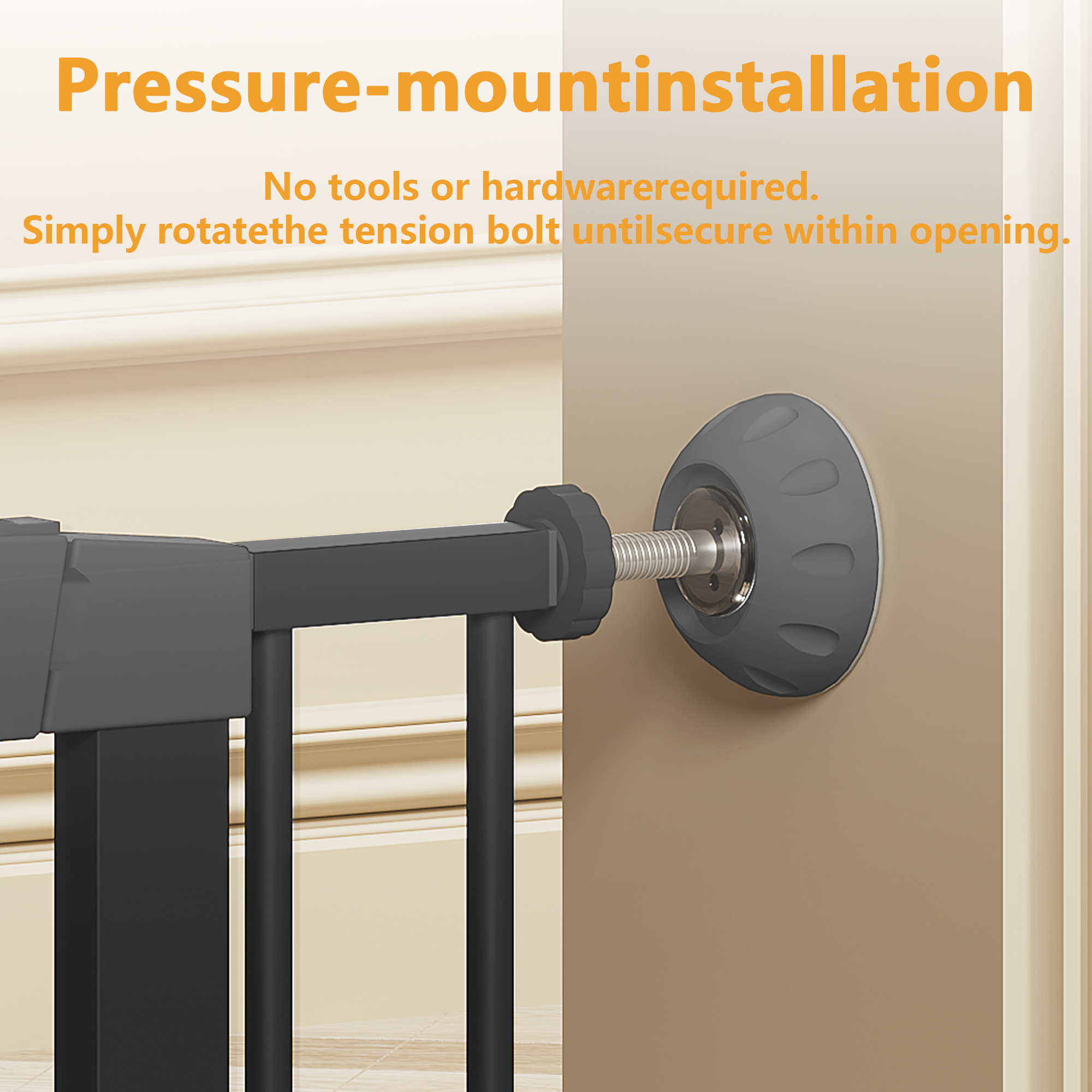 Reja para Bebés Ancha de 29.5-45.3" con Protector de Pared para Escaleras, Reja para Perros de Interior para Puertas, Sin Taladrar, Montaje a Presión, Rejas para Mascotas para Niños, Reja de Seguridad Fácil de Cruzar, Negra — imagen 22
