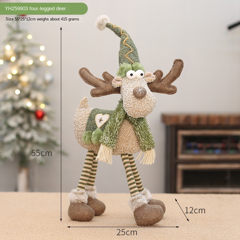 Christmas Decoration Green Fabric Pointed Hat Reindeer Figurine for Hotel Window Display and Scene Arrangement — image 8