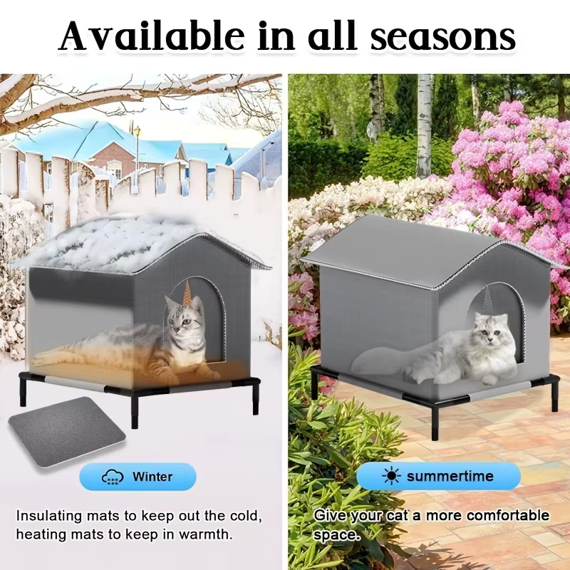 Stray Cat Houses with Mat Waterproof Summer Cool Shelter Foldable Pet Cave Nest Sleeping Beds for Outdoor Cats Small Dog Puppies — image 2