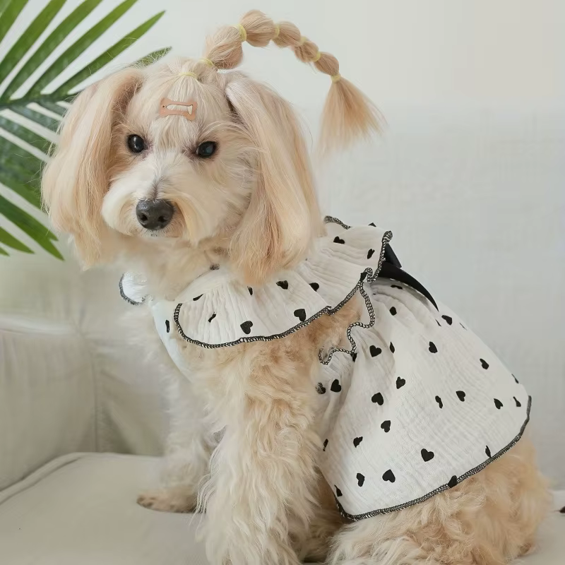 Pet dresses accessories clothes for spring and summer dogs cats teddy bears Pomeranians plush toys cats hearts all cotton fabric — image 2