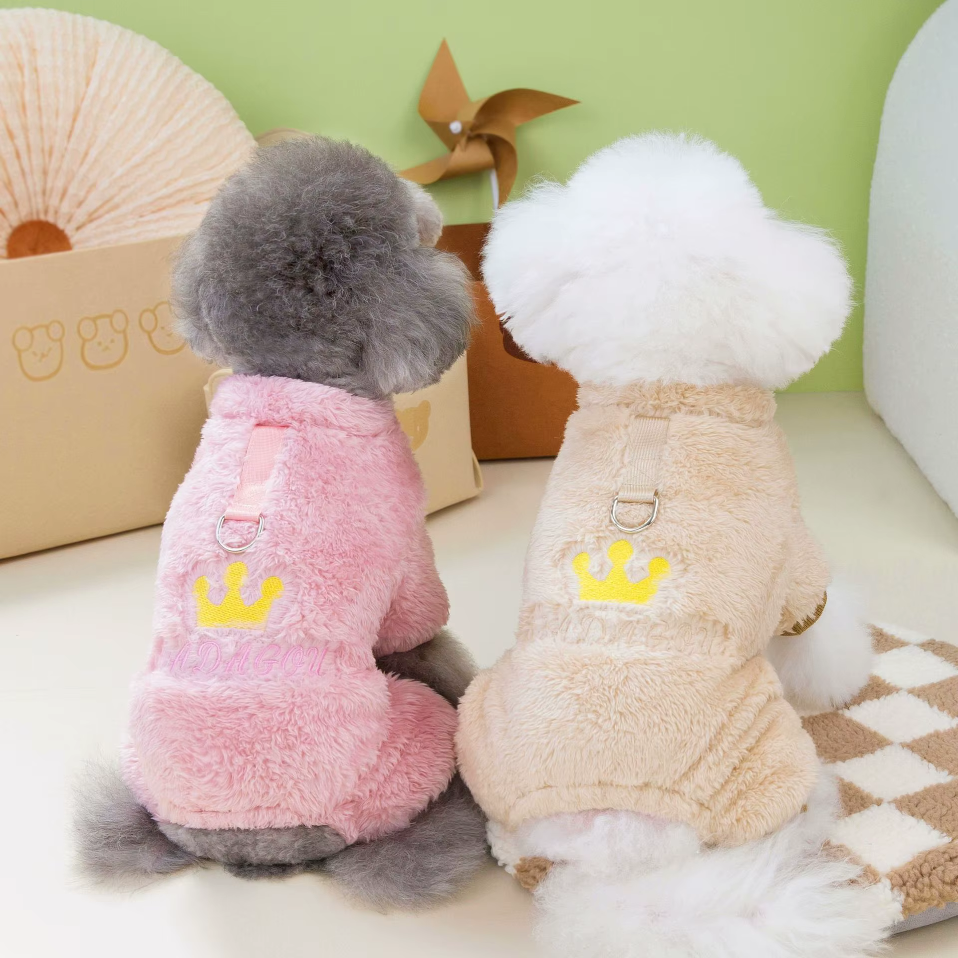 Pet Dog Clothes Soft Warm Fleece Dogs Jumpsuits Crown Pattern Pet Clothing for Small Dogs Puppy Cats Costume Coats — image 3