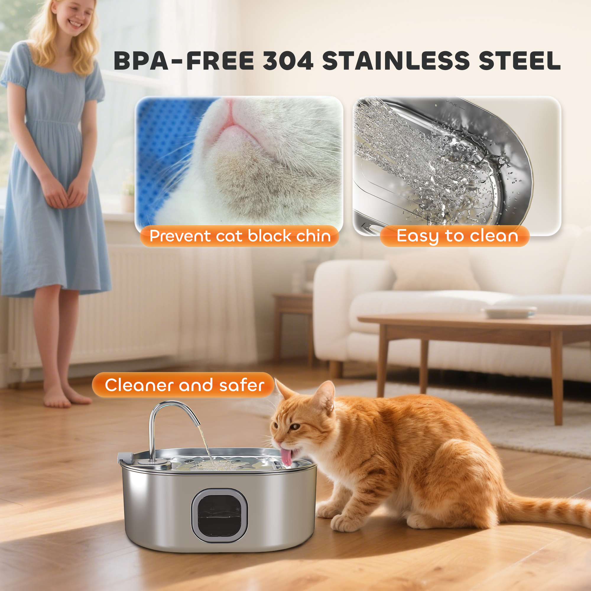 Fuente de Agua para Gatos de Acero Inoxidable de 7L con Filtros, Bomba Ultra Silenciosa, para Gatos, Perros y Hogares con Múltiples Mascotas — imagen 4