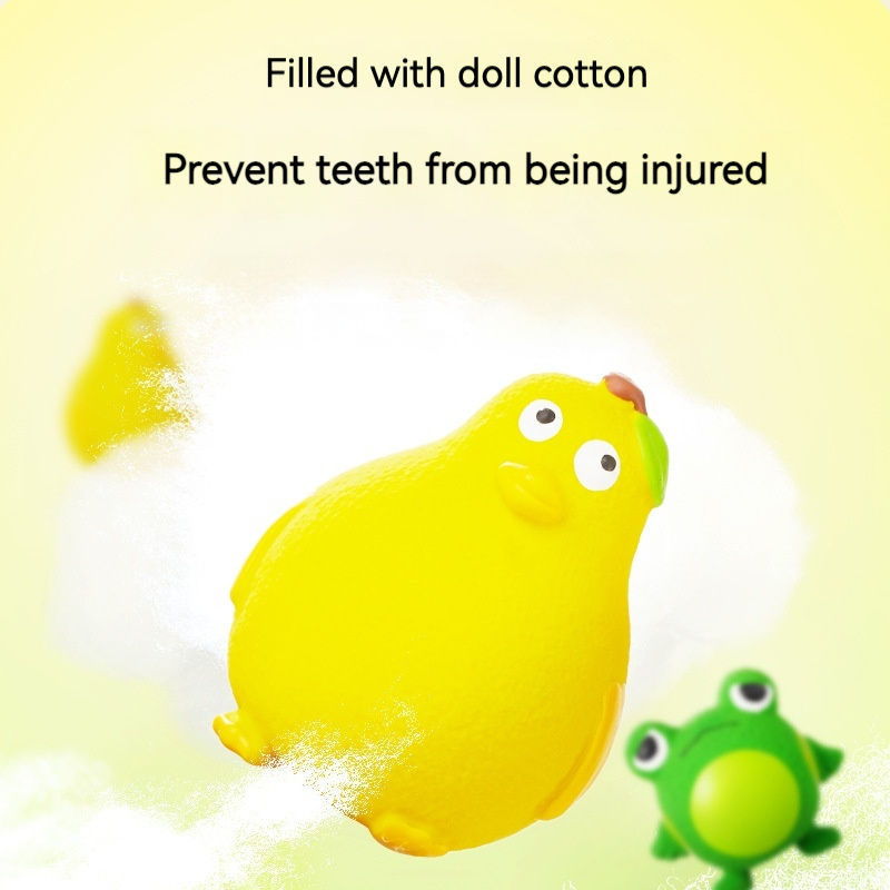 Latex teasing and frustrating frog yellow duck making sounds grinding teeth to relieve boredom — imagen 2