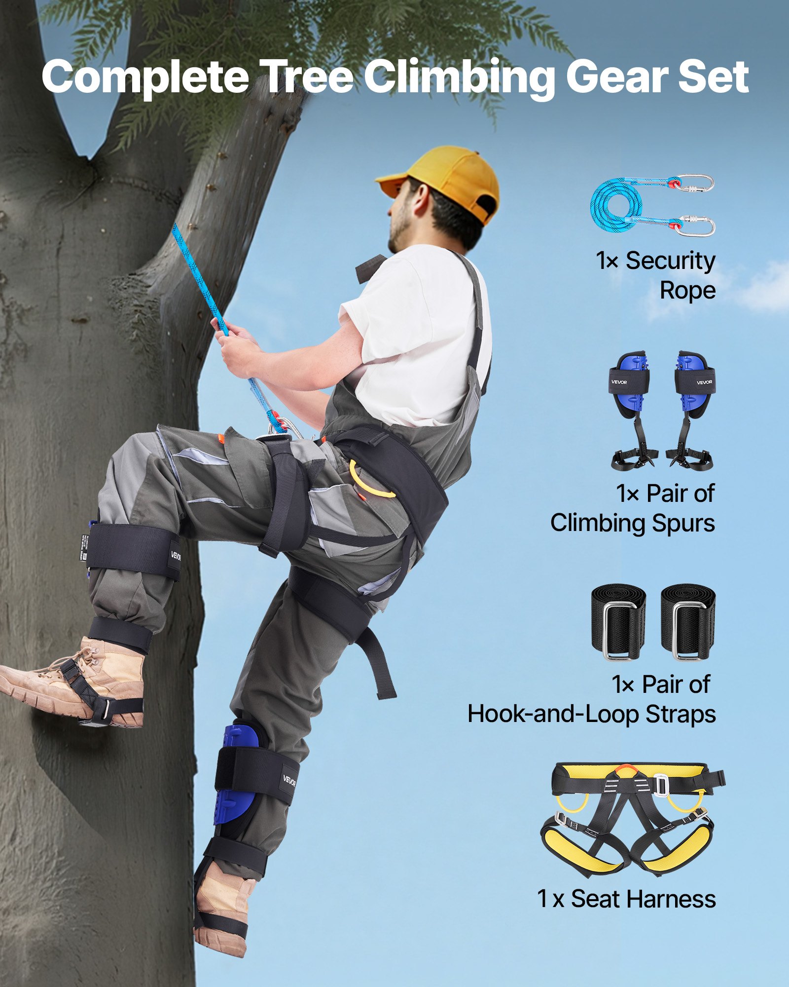 Tree Climbing Spikes Set, Height-Adjustable Tree Climbing Gear With Straps & Harness, 350 Lbs Load Capacity, Heavy Duty Steel Climb Spurs Arborist Equipment For Fruit Picking Hunting — imagen 4