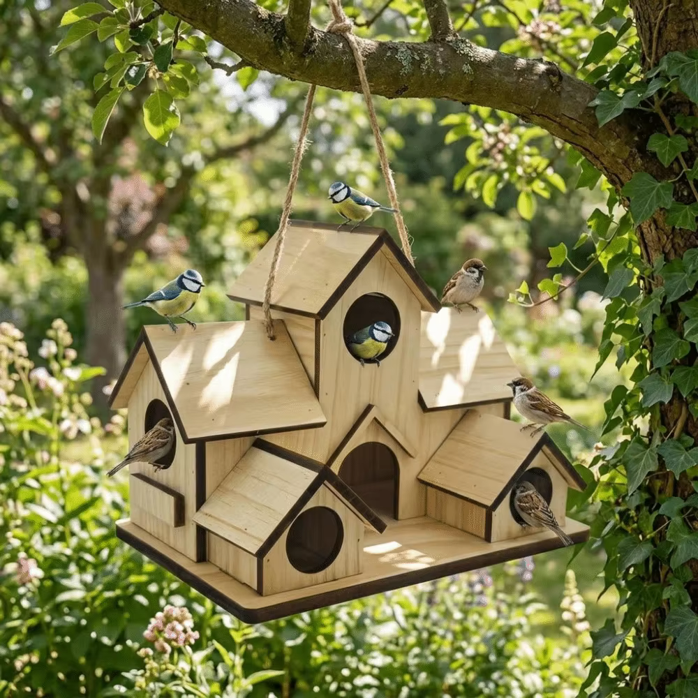 Bird Cages Rainproof Wooden Bird House Ventilation Decorative Hanging Birdhouse Handmade Hatching Nest Tree Balcony — image 1