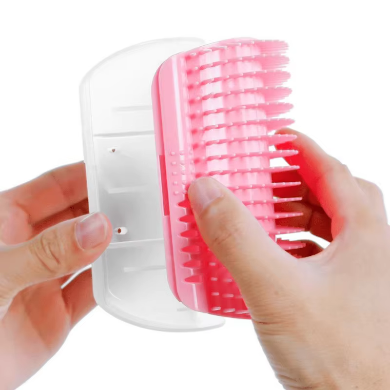 Pet cat scratcher and fur brush with wall corner toy for entertainment a must-have for hair removal and itching — image 3
