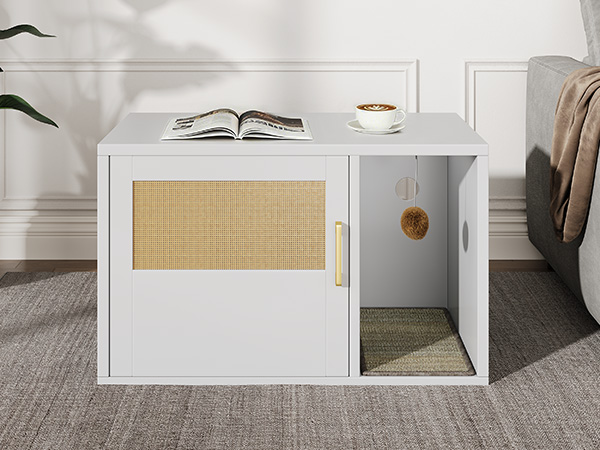 Caja de Limpieza para Gatos Multifuncional de Diseño Blanco Moderno Casa para Gatos con Lavabo y Mesa de Sílabo para Dormitorio y Salón — imagen 19