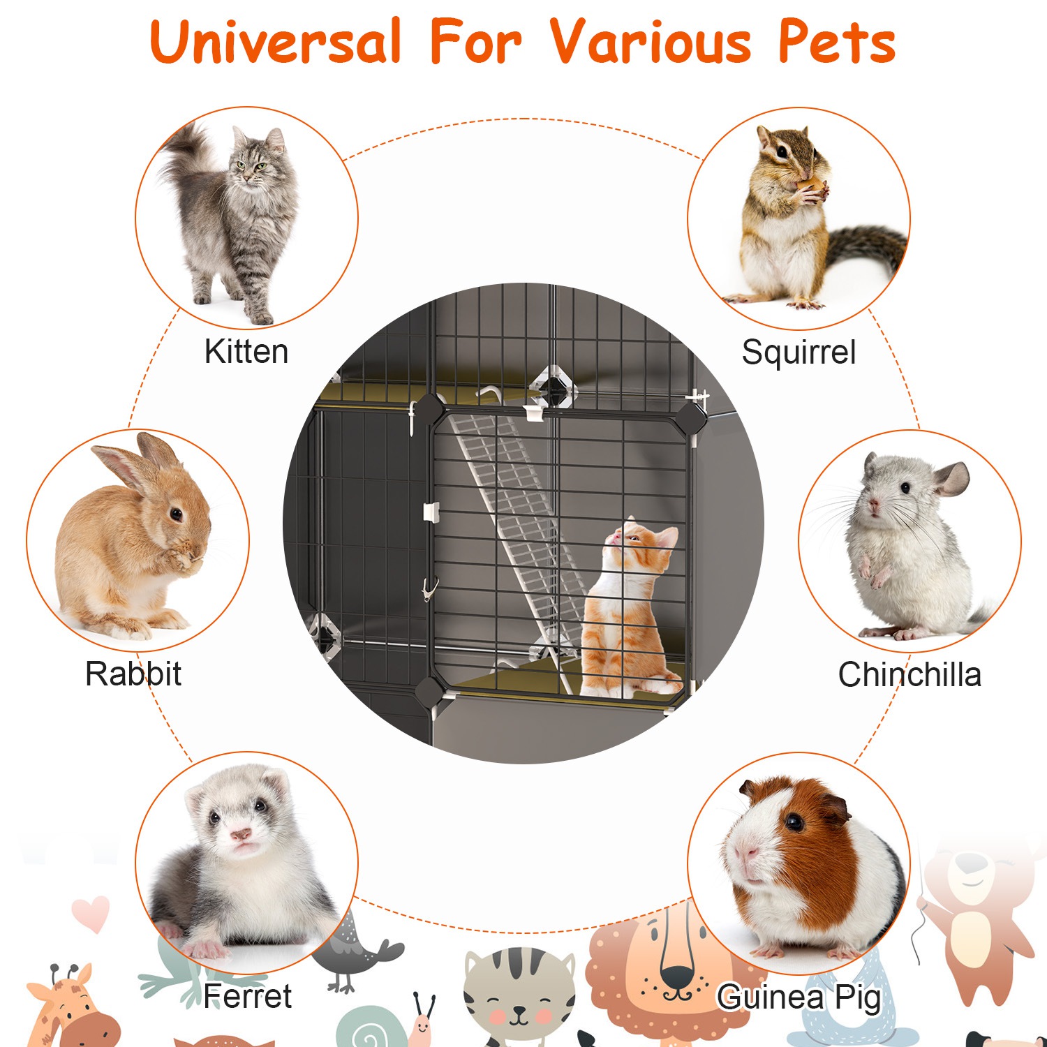3 Tier Cat Cage Indoor With Litter Box Hammock Detachable Metal Wire Cat Kennel Cat House Cat Enclosure With Ladder For 1-2 Kittens — image 3