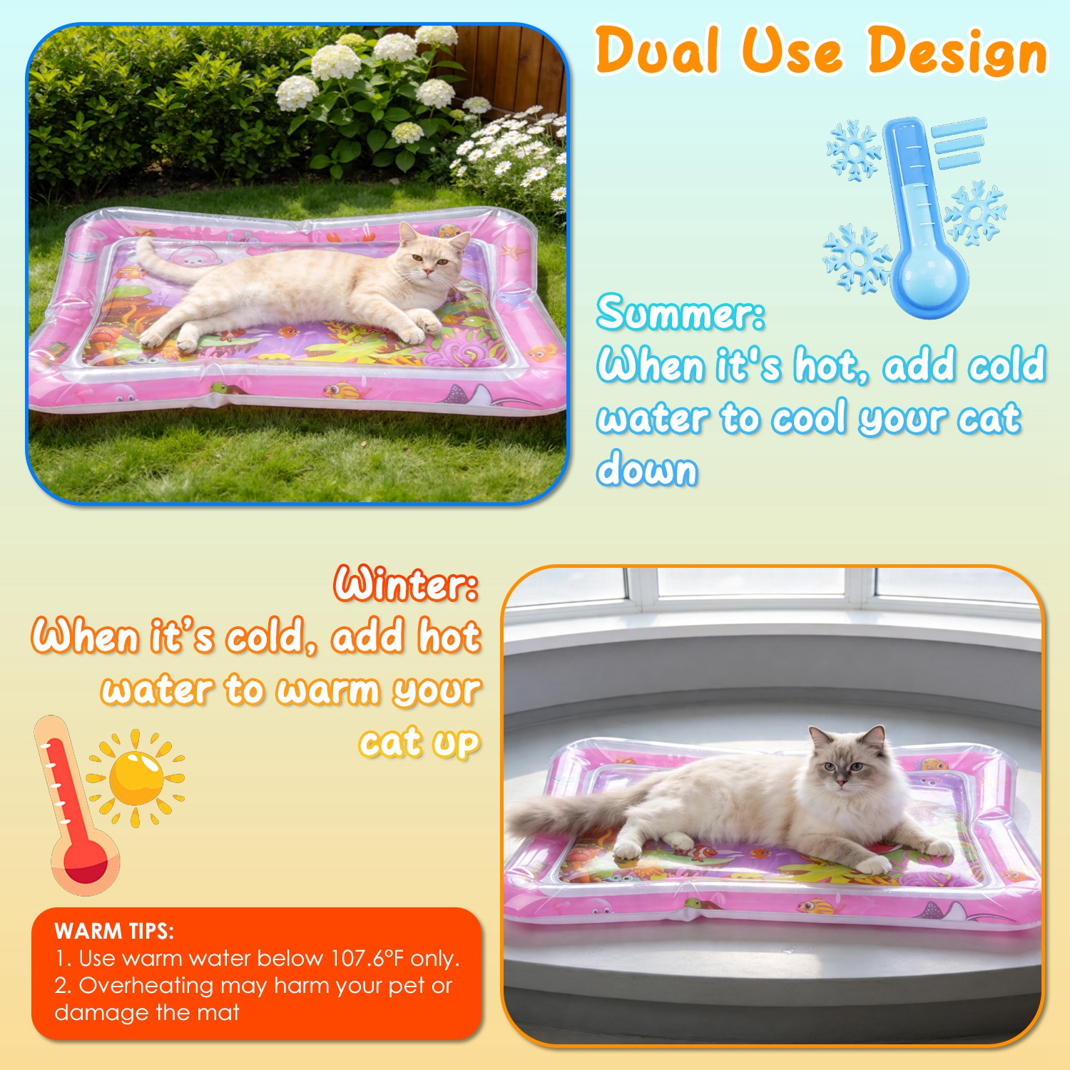 Manta de Agua Interactiva para Gatos con Pez Flotantes LED Cambiante de Color - Entretenimiento Sensorial para Felinos — imagen 5