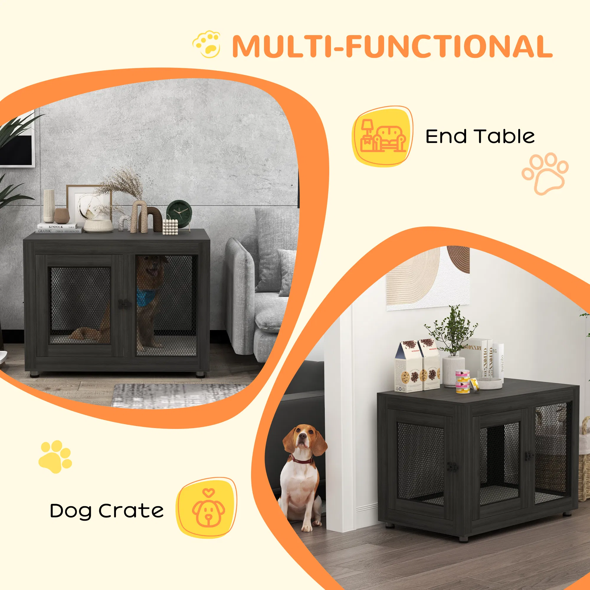 Pet Crate End Table with Water-resistant Cushion or Large Medium Dogs, Black — image 5