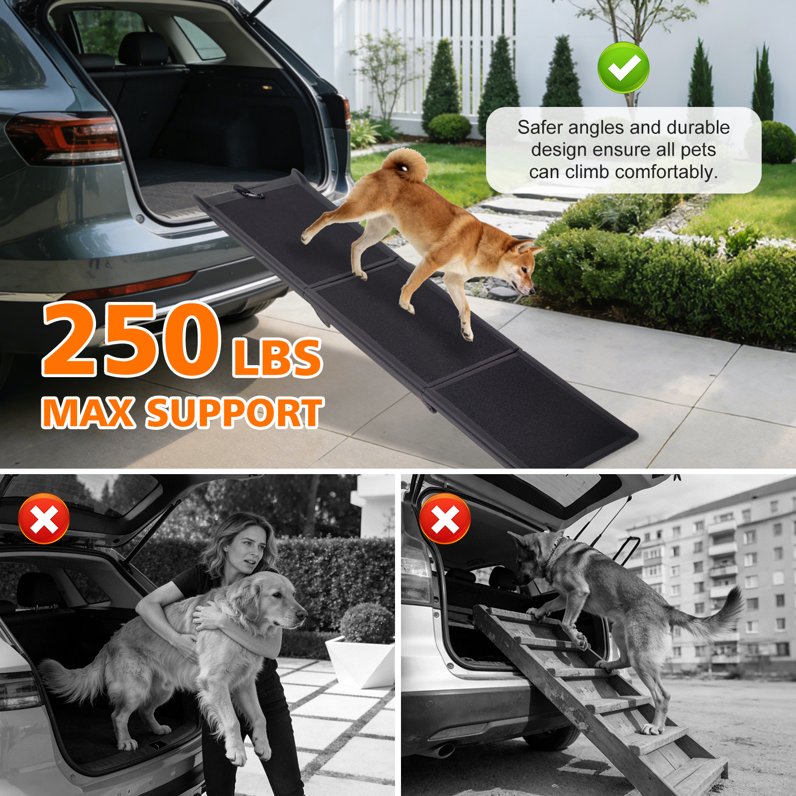 Paso para Perros de Auto Reversible 71"x16" - Rampas Portátiles con Superficie Antideslizante para Perros Grandes, Escalera para Mascotas para Camiones y SUV — imagen 3