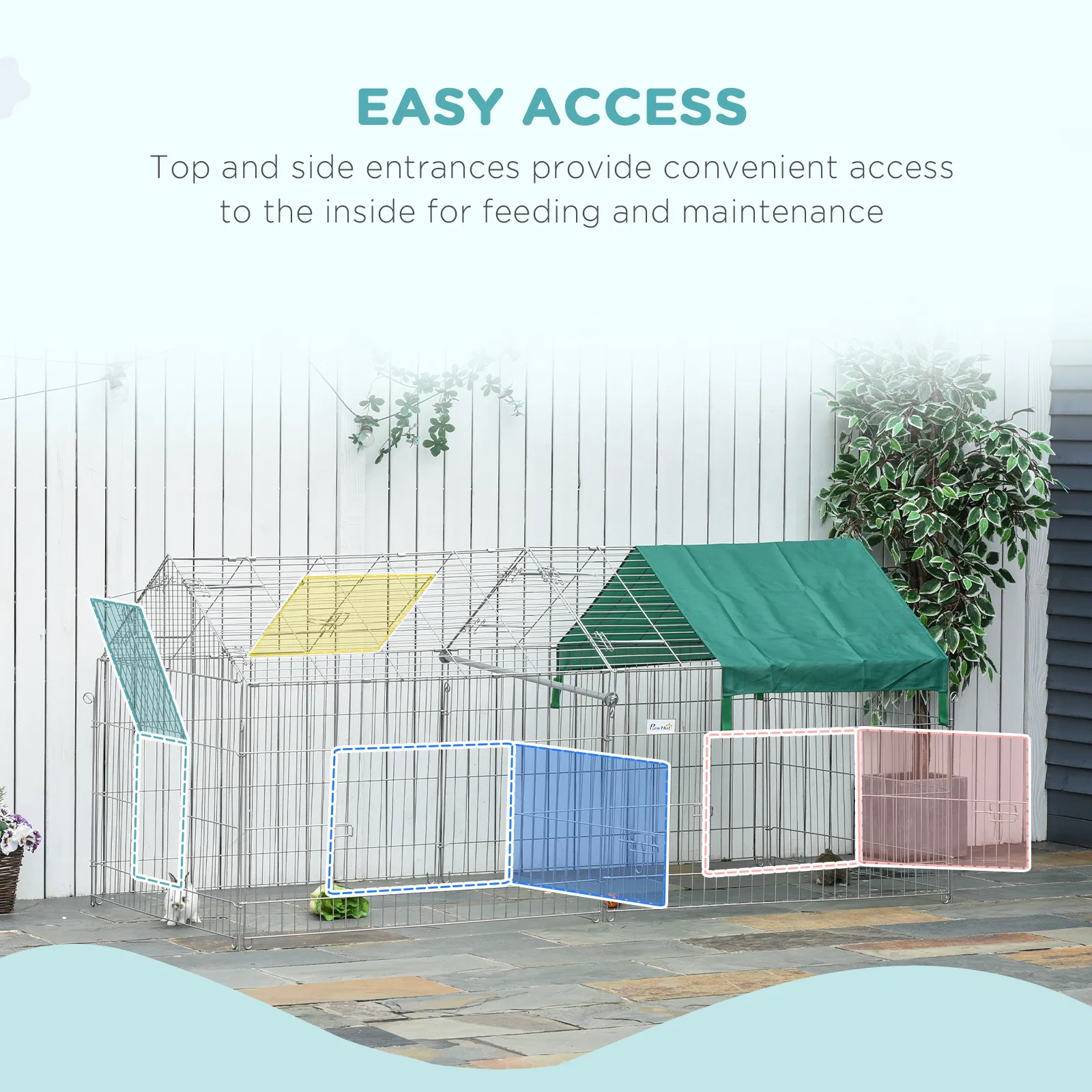 87x41x41-IN Catio Rabbit Guinea Pig Cage Chicken Coop Run, Small Animal Enclousure Outdoor Indoor with Cover and Multiple Doors, Green — image 6