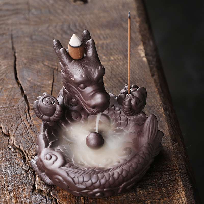 Redware Small Dragon Back Flow Incense Burner Creative Sandalwood Cigarette Back Flow Ornamental Aromatherapy Stove Home Crafts Ornaments — image 1