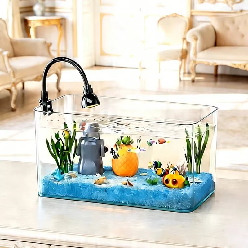 Tanque de Peces Transparente para Mesa, Idóneo para Decoración Oficina y Hogar, Forma Trapezoideada (Sin Paisajes ni Piedras) — imagen 5