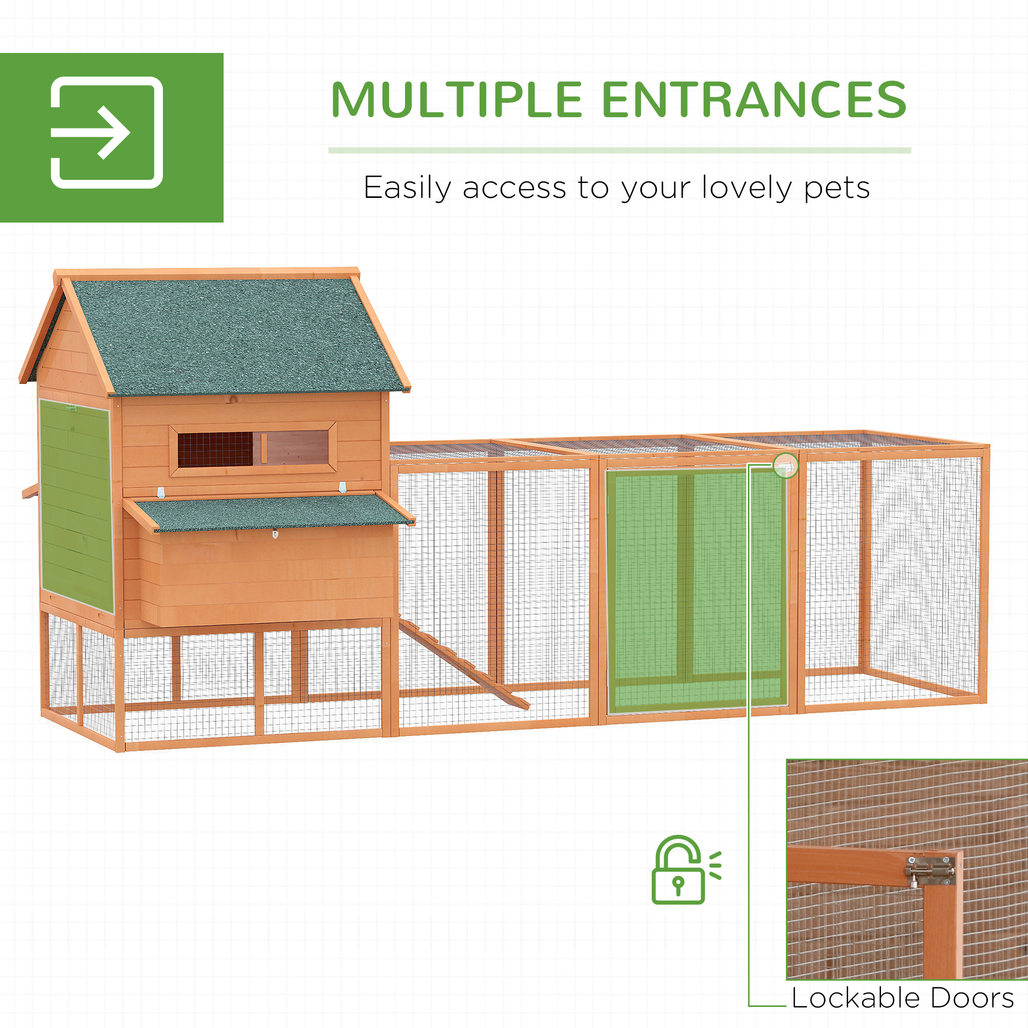 137 Chicken Coop For 8-10 Chickens, Wood Chicken House, Lockable Chicken Coop Kit With Nesting Box & Run, For Backyard, Orange — image 3