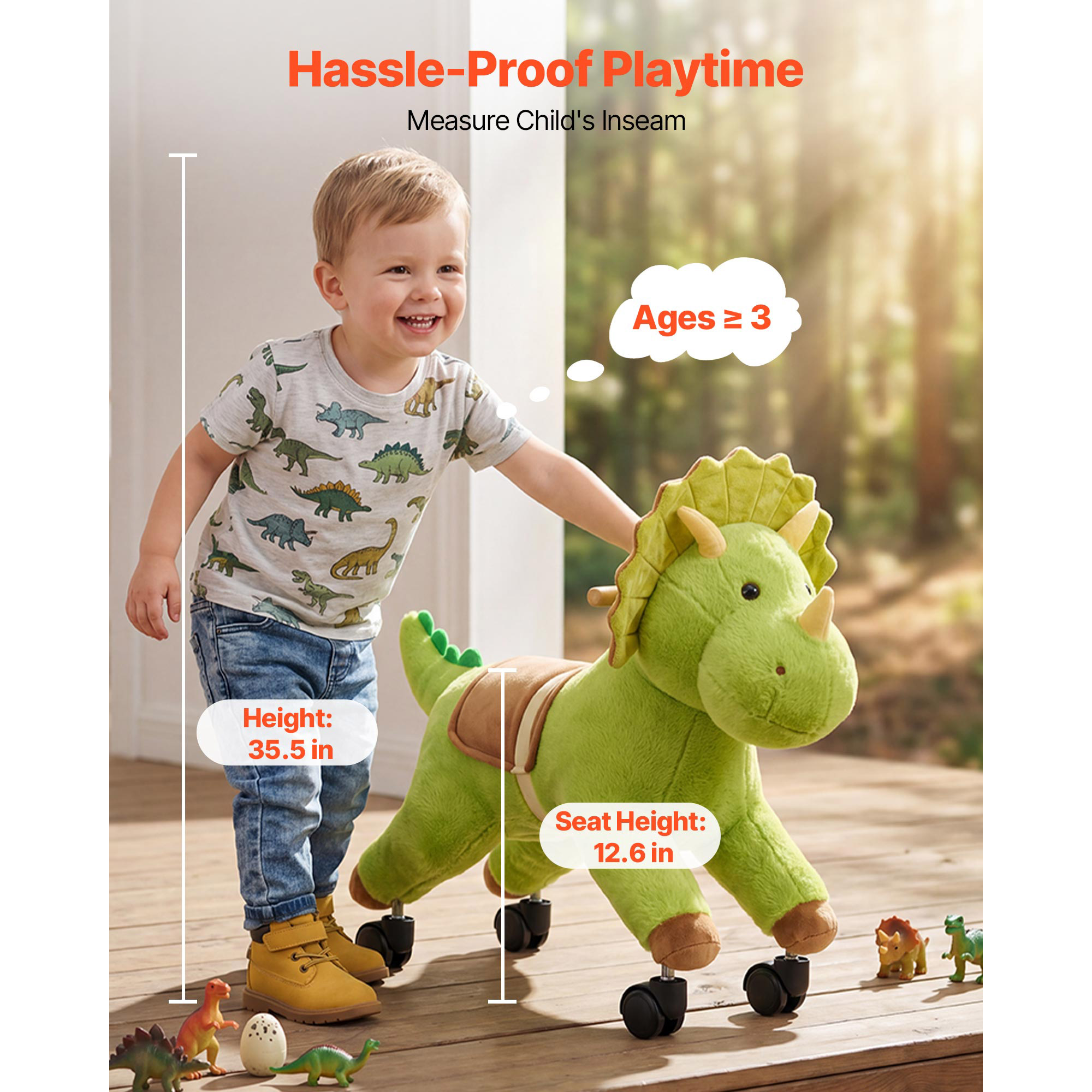 Ride On Horse, Riding Dinosaur Toys For Kids, Features Lifelike Dinosaur Roars, No Battery Required, 360-Degree Flexible Smooth Wheels, Soft Seat, 88 Lbs Max Load Capacity For Toddlers Ages 3 — image 5