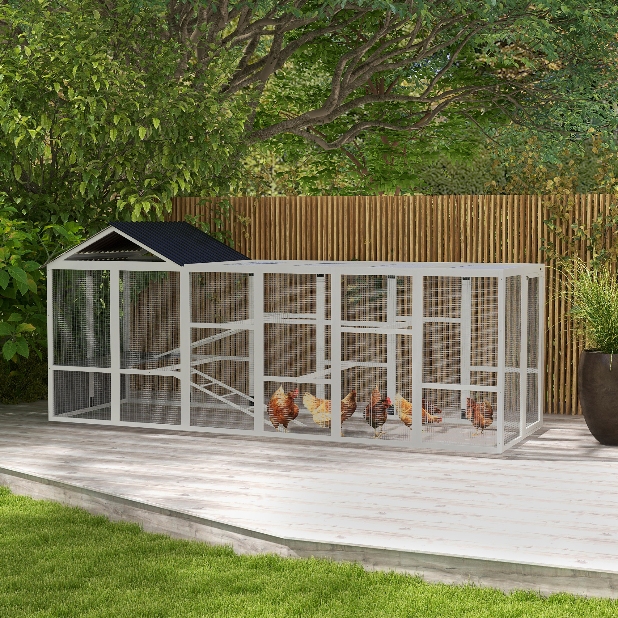 Wooden Chicken Coop Run for 6 - 10 Chickens, Hen House Add-On with Storage, Perches, 141.75" x 48" x 61", Gray — imagen 1