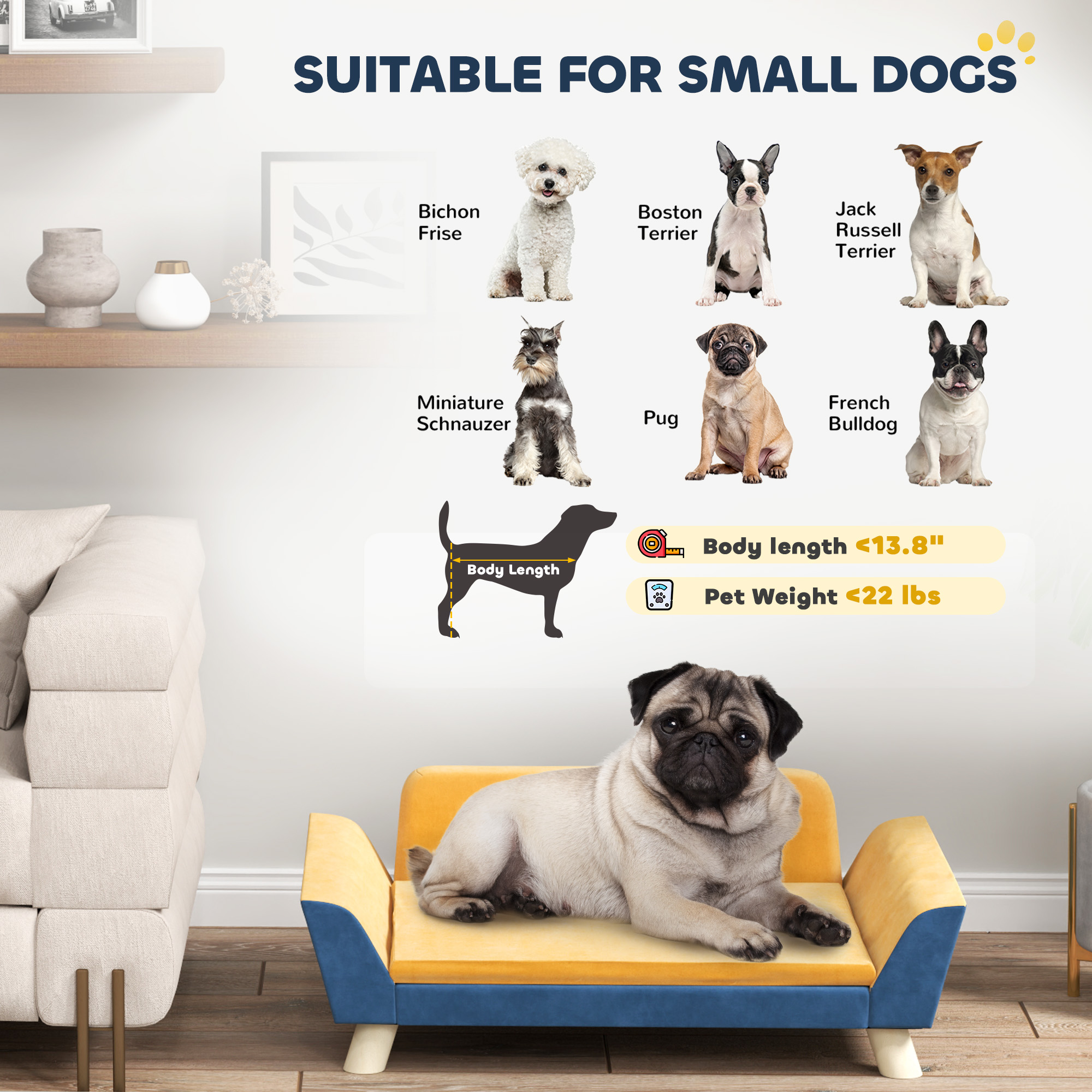 Dog Sofa Bed For Small Dogs With Soft Cushion, Washable Cover & Non-Slip Foot Pads, Orange — image 2