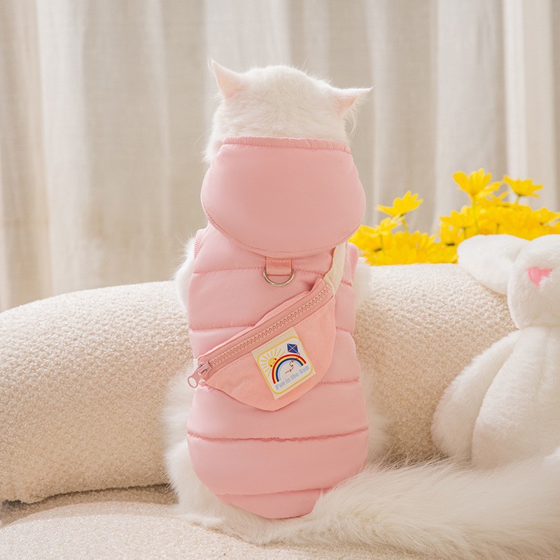 Pet Autumn And Winter Warm Quilted Cotton Pockets Can Traction Vest Puppy Dog Two Feet Thickened Cat Cotton Coat Cat Clothes — image 1