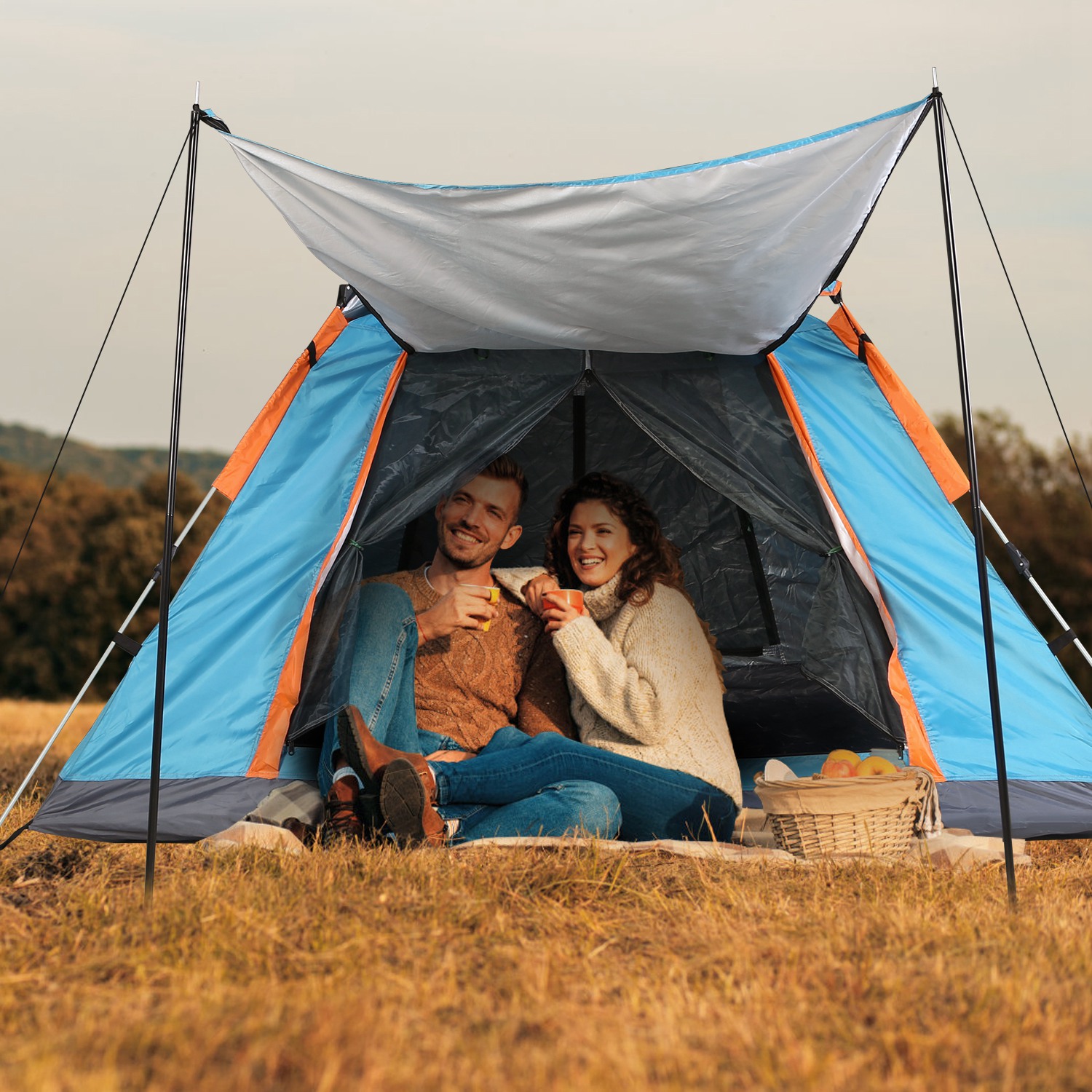 Tienda de Campaña para 4-5 Personas con 2 Mosquiteros en las Ventanas, Bolsa de Transporte, Impermeable, 7.05x7.05x4.46ft, para Senderismo, Escalada, Aventura y Pesca, Envío por FedEx — imagen 3