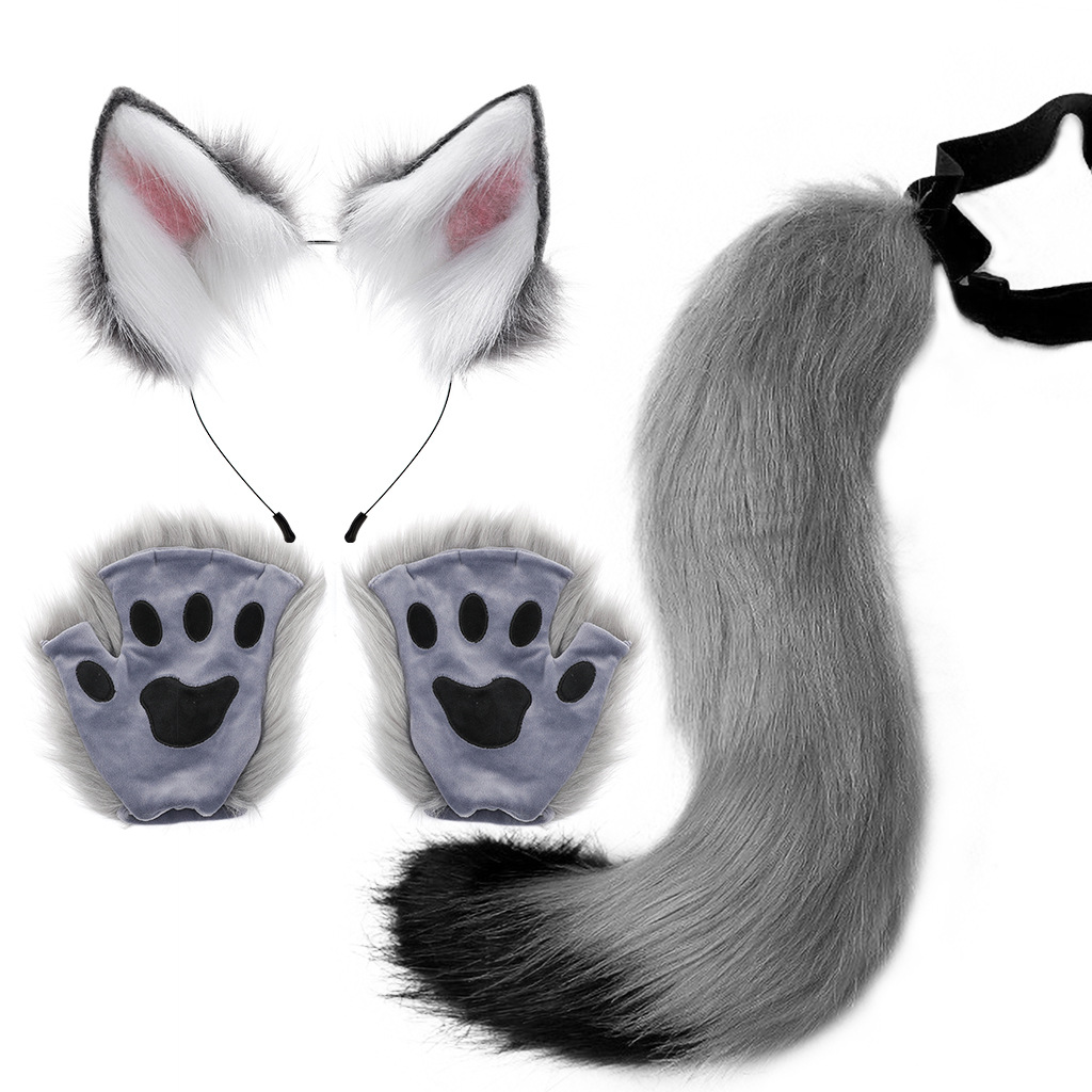 Conjunto de Disfraz para Halloween Orejas y Cola de Zorro de Peluche Falsa Accesorios de Cosplay Animales — imagen 8