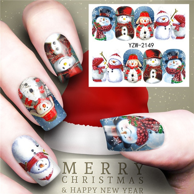 Christmas Water Nail Stickers Transfer Decals Sliders Snowman Deer Halloween Gel Polish Wraps Nail Decor — image 13