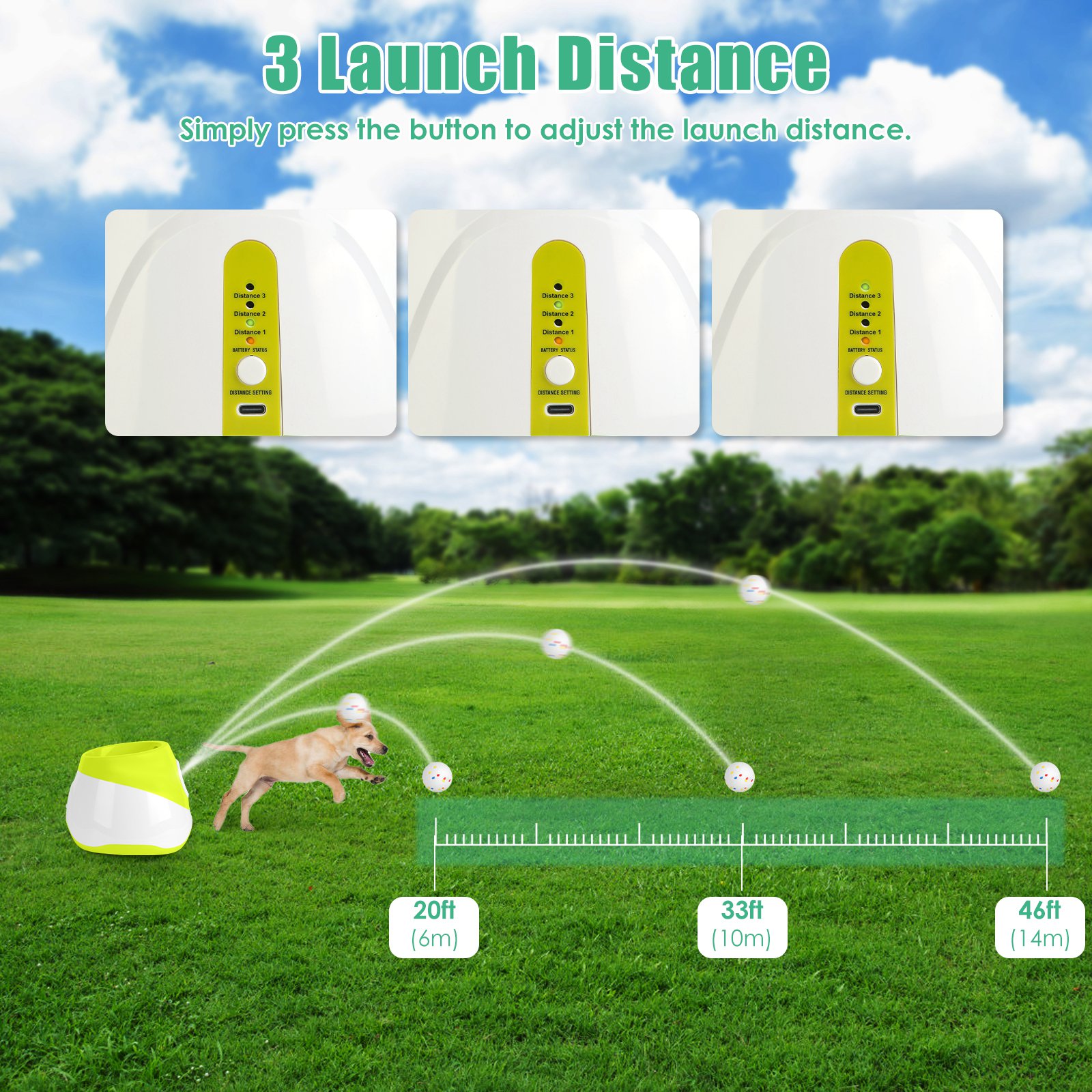 Lanzador Automático de Pelotas para Perros Recargable Juguetes Interactivos para Cachorros Pequeños y Medianos con 3 Configuraciones de Distancia Ajustables 6 Piezas Pelotas 2.3 pulgadas — imagen 7