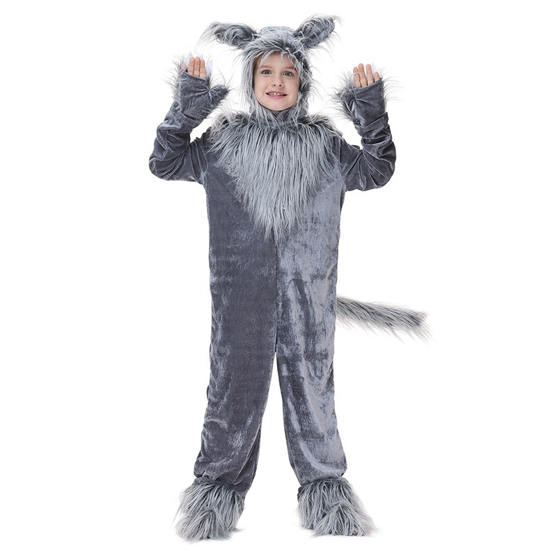 Neutral Children's Gray Wolf Costume Animal Outfit Halloween Fairy Tale Stage Performance Clothing — image 3
