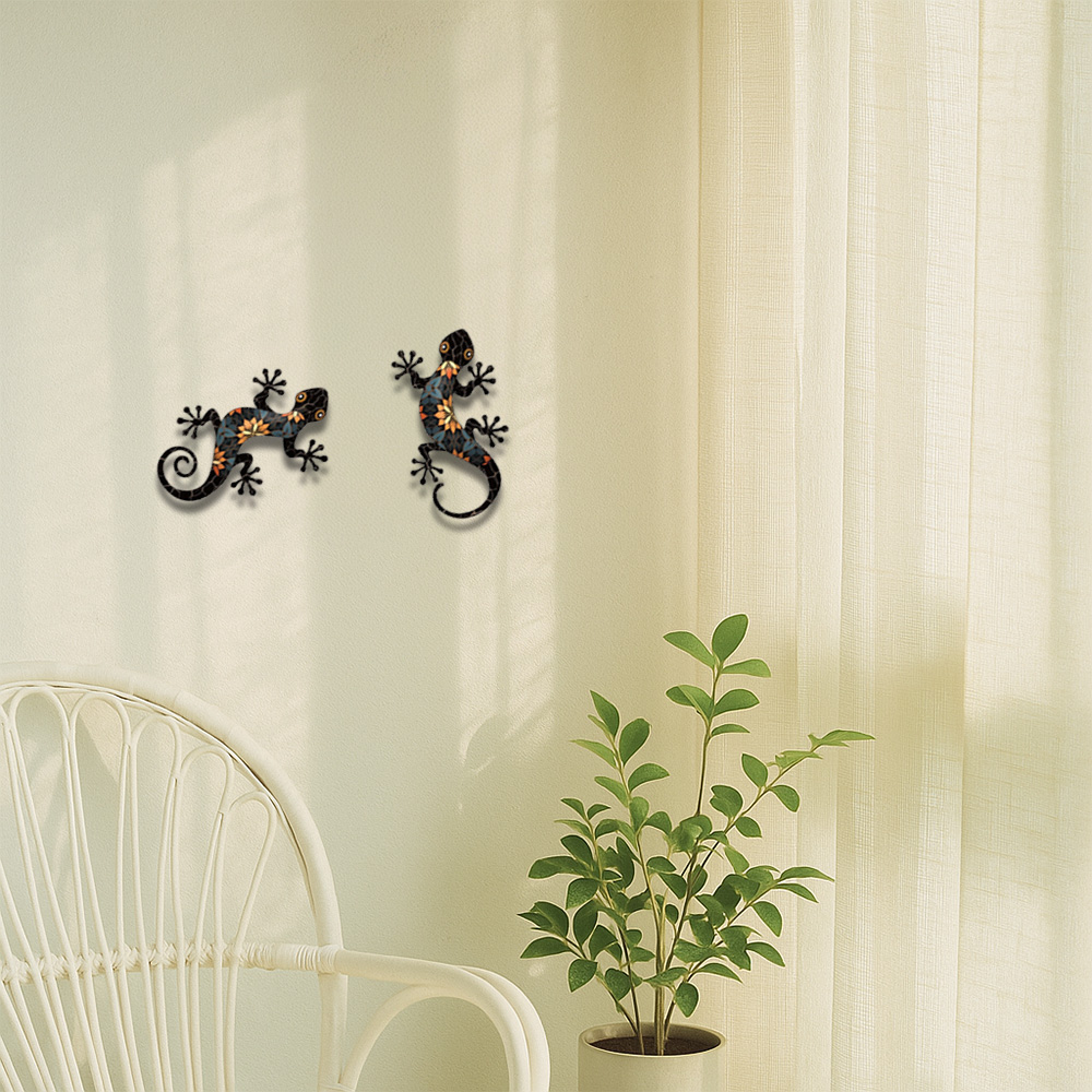 Paquete de 2 Adornos de Pared de Gecko de Metal - Resistentes a la Intemperie Para Jardín, Patio, Cercas — imagen 3
