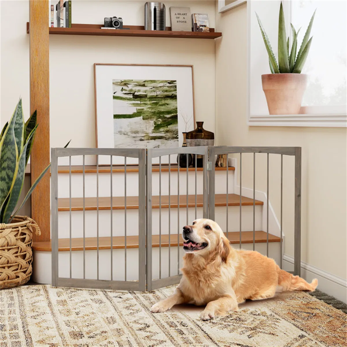 63" x 30" Gray Wooden Pet Fence — image 2