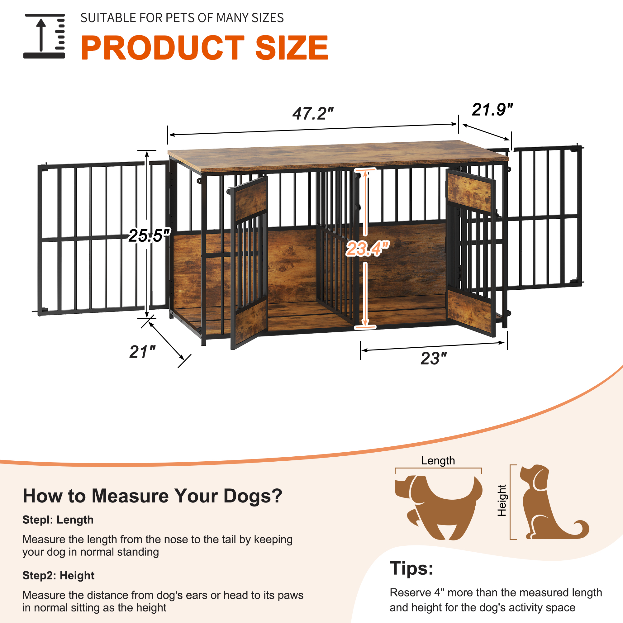 Wooden Dog Crate Furniture, Large Dog Kennel with Storage Top, Indoor Pet Cage — image 7