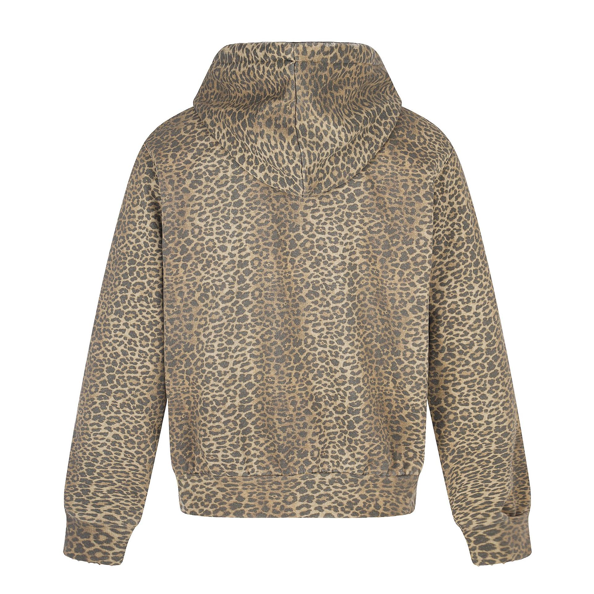 All-Over Print Leopard Letter Hooded Washed Distressed Loose Fit Cropped Streetwear Hoodie — image 3
