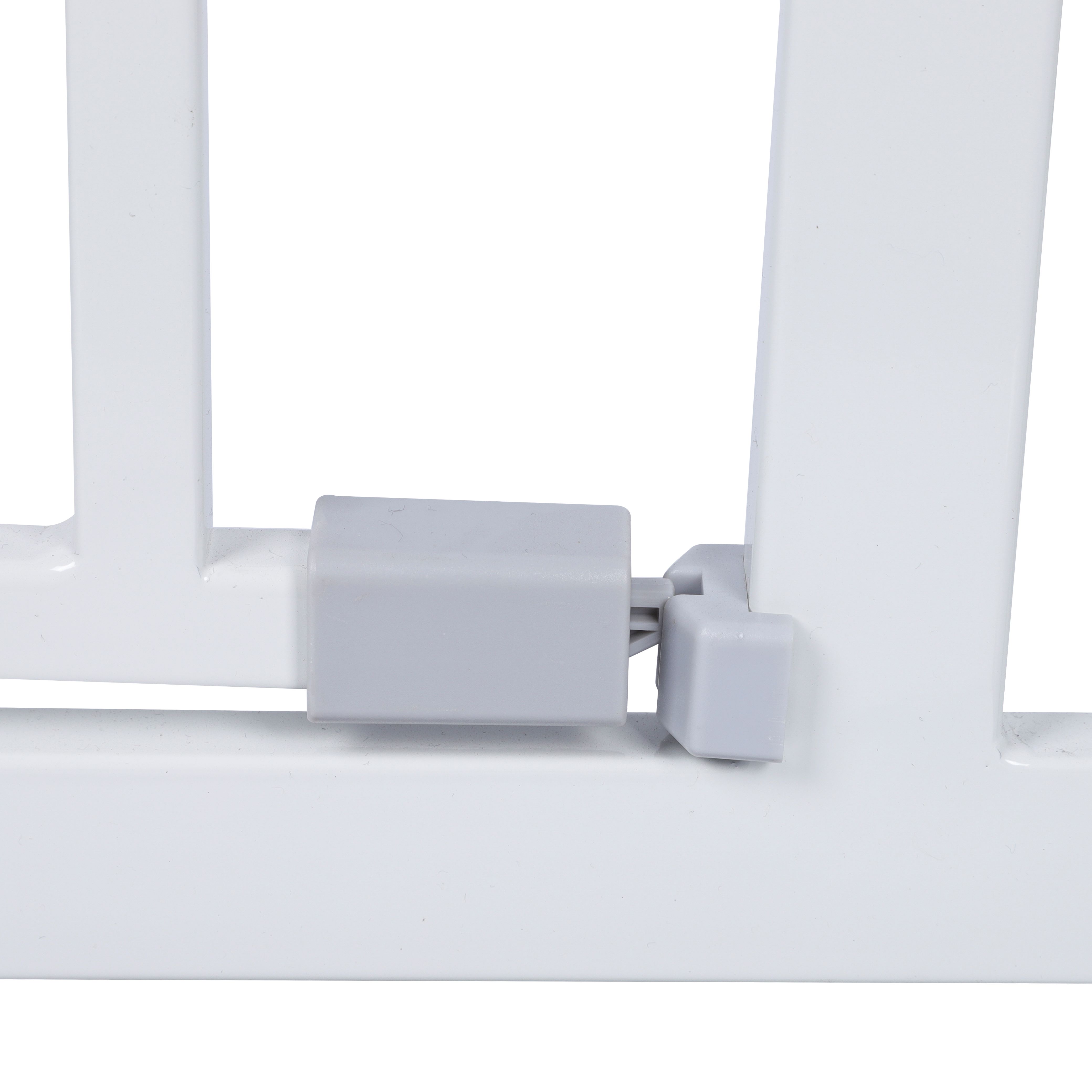 Puerta de seguridad para bebés con doble puerta, ajustable 75-115 cm, pasarela segura con kits de extensión, cierre automático, sujeta por presión, metal blanco para niños y mascotas — imagen 5
