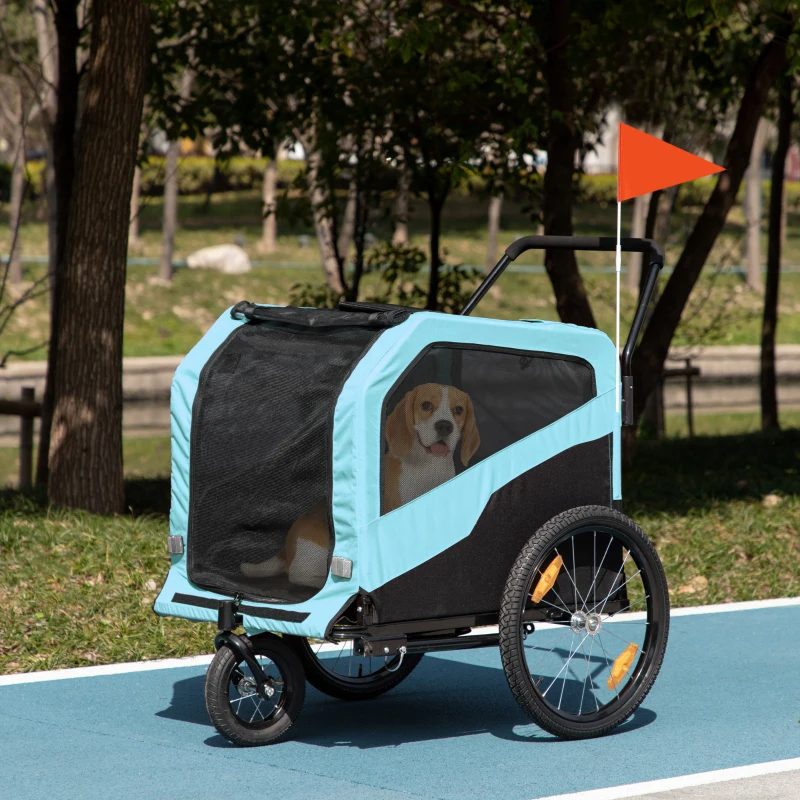 Remolque de Bicicleta y Cochecito Transportador 2 en 1 para Perros Grandes con Enganche, Ruedas de Liberación Rápida, Soporte para Pies, Carrito Vagón de Carga para Mascotas, Ideal para Viajes, Azul — imagen 2