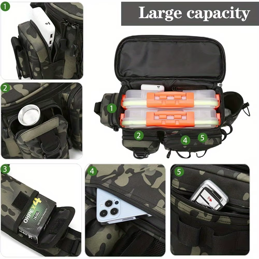 Mochila de Equipo de Pesca Bolsa de Cintura para Pescar Bolsa de Hombro para Equipo de Pesca - Perfecto para Pesca, Acampada, Senderismo y Más — imagen 3