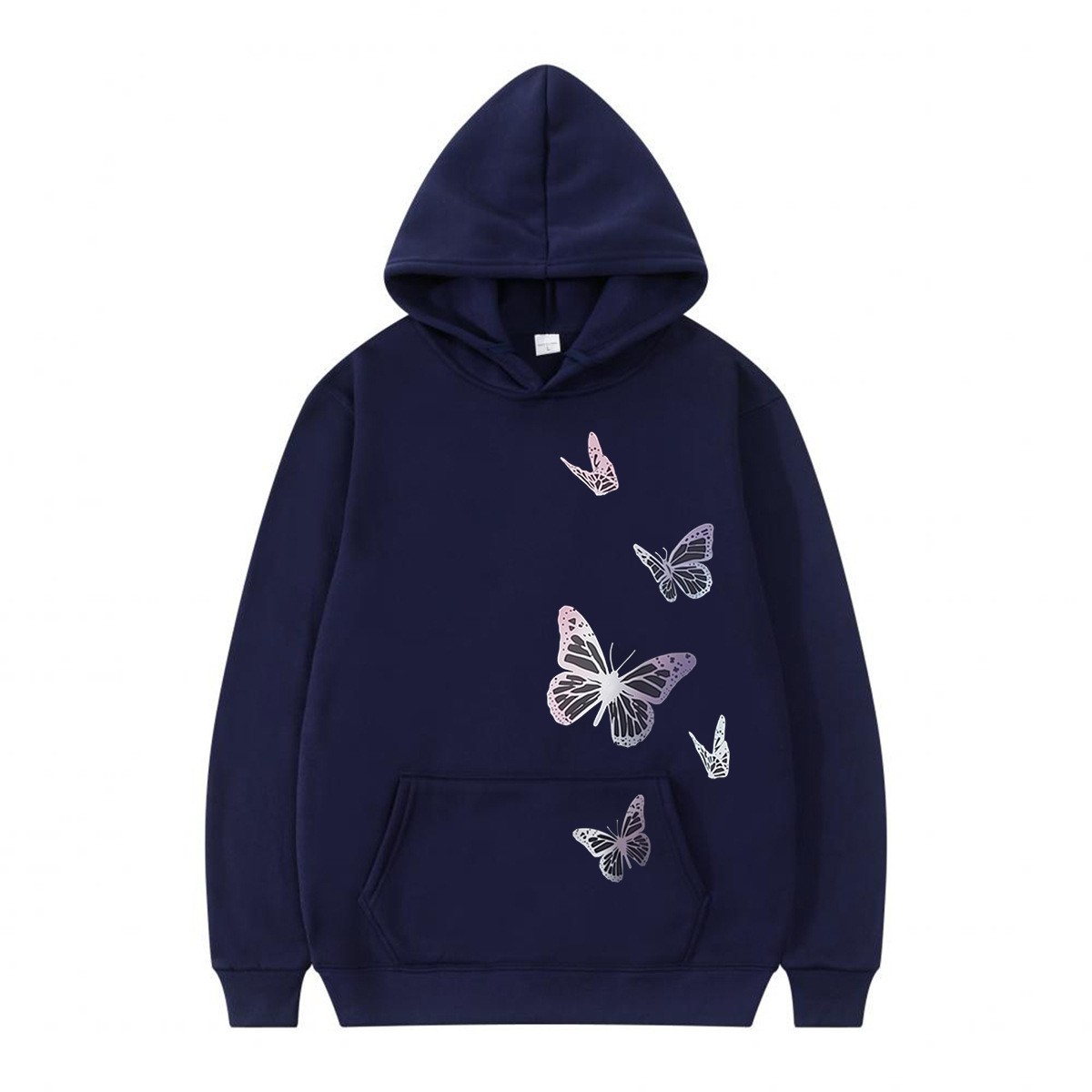 Fleece Lined Hooded Sweatshirt Couple Loose Casual Sporty Trendy Butterfly Design — image 17