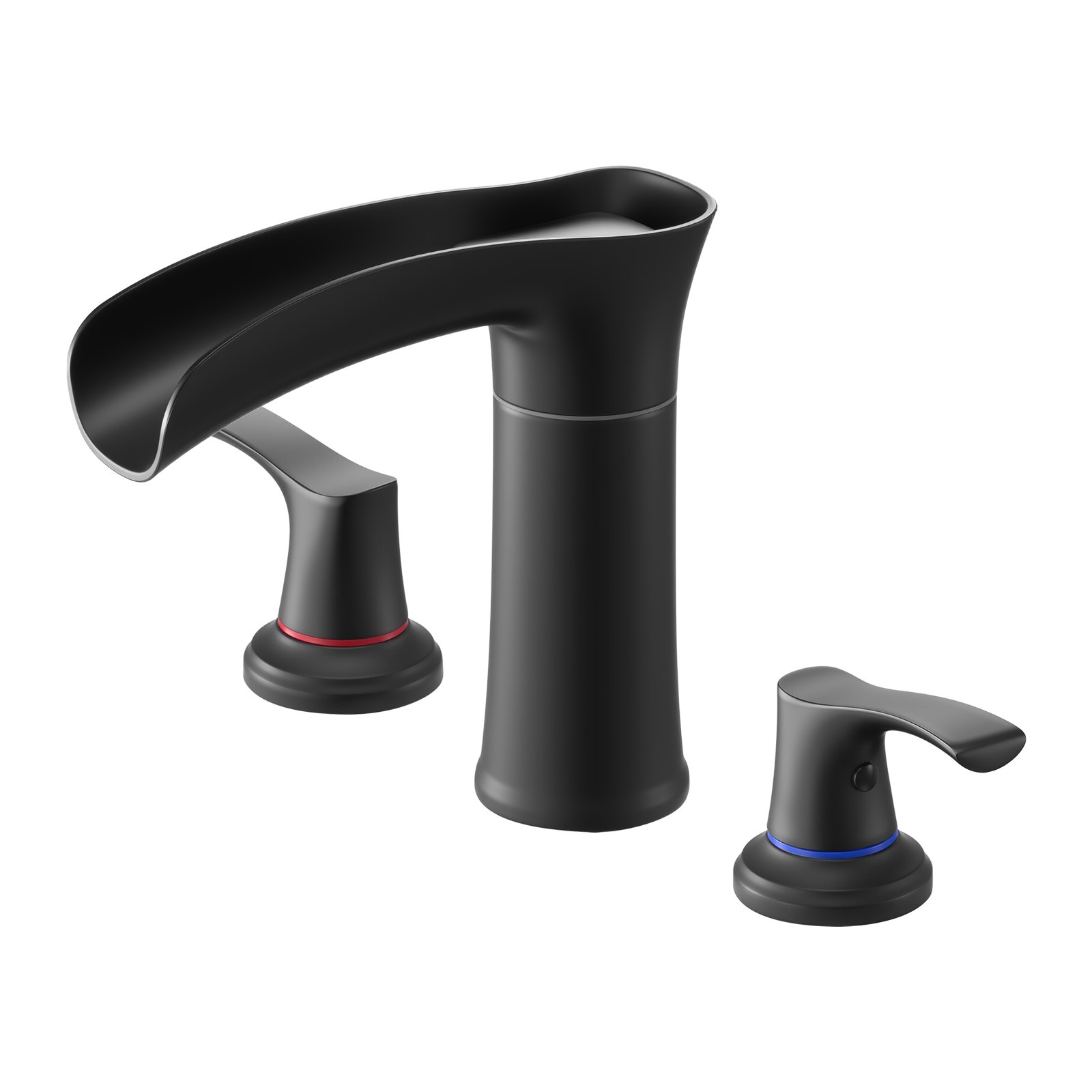 Fregadero de Baño Romano con 3 Hocicos, Cascada para Ducha de Baño, Conjunto de Grifos de Zinc para Tinas de Baño con 2 Manijas, Montaje en Fachada para Lavado de Mascotas, Cuidado Infantil y Adulto, Negro Mate — imagen 1