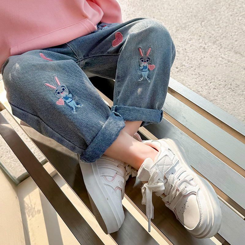 Cute Rabbit Heart Print Denim Pants for Girls — image 6